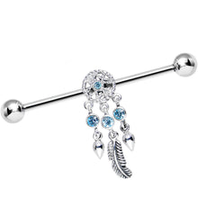 Load image into Gallery viewer, Aqua Gem 925 Silver Dreamcatcher Feather Industrial Barbell 38mm