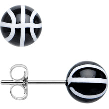 将图片加载到图库查看器,Black Acrylic Double Dribble Basketball Stud Earrings