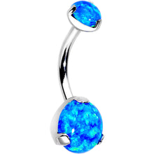 Load image into Gallery viewer, Double Blue Synthetic Opal Internally Threaded Belly Ring 3/8