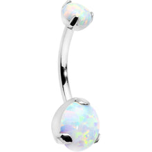 Load image into Gallery viewer, Double White Synthetic Opal Internally Threaded Belly Ring 7/16