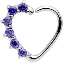 Load image into Gallery viewer, 16G Purple CZ Heart Right Closure Daith Cartilage Tragus Earring
