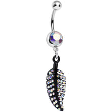 Load image into Gallery viewer, Aurora Gem Glimmering Black Forest Leaf Dangle Belly Ring
