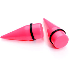Load image into Gallery viewer, 00G to 1 inch 18 Piece Bright Pink Acrylic Ear Stretching Taper Kit Set