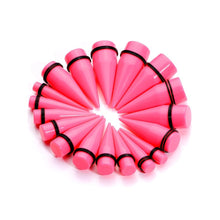 Load image into Gallery viewer, 00G to 1 inch 18 Piece Bright Pink Acrylic Ear Stretching Taper Kit Set