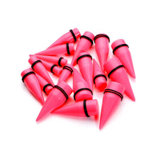 Load image into Gallery viewer, 00G to 1 inch 18 Piece Bright Pink Acrylic Ear Stretching Taper Kit Set