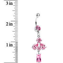 Load image into Gallery viewer, Pink Cubic Zirconia Dazzling Drops of Rain Dangle Belly Ring