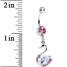 Load image into Gallery viewer, Pink and Clear Cubic Zirconia Elegant Swan Dangle Belly Ring