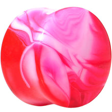 Load image into Gallery viewer, Acrylic Pink and White Marbled Saddle Plug 6G to 1 Inch