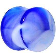 Load image into Gallery viewer, Acrylic Blue and White Marbled Saddle Plug 6G to 1 Inch