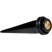 Load image into Gallery viewer, Black Acrylic Gold Flashy Tire Rim Taper 2G to 20mm