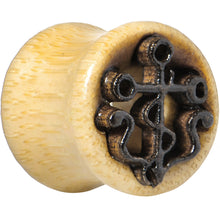 Load image into Gallery viewer, 1/2 Organic Wood Nautical Anchor Double Flare Tunnel Plug