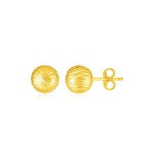 Load image into Gallery viewer, 14K Yellow Gold Ball Earrings with Linear Texture