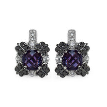 Load image into Gallery viewer, 2.67 Carat Genuine Amethyst White Sapphire & Black Diamond .925 Sterling Silver Earrings