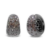 Load image into Gallery viewer, Black Rhodium over 18K White Gold 2 1/4 Cttw Prong and Bezel Set White and Brown Diamond Huggy Hoop Earring (F-G/Brown Color, VS1-VS2 Clarity)