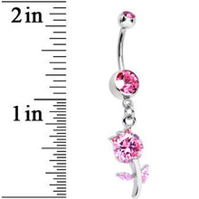 将图片加载到图库查看器,Pink Gem Cheerful Tulip Flower Dangle Belly Ring