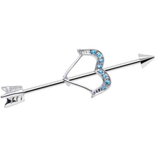 Load image into Gallery viewer, 14G Blue Gem Dazzling Bow and Arrow Industrial Barbell 38mm