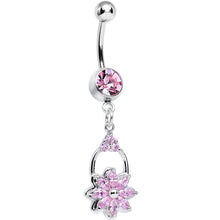 Load image into Gallery viewer, Pink Cubic Zirconia Shower of Flower Dangle Belly Ring