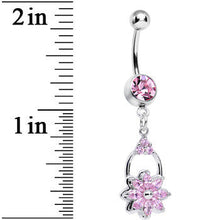 Load image into Gallery viewer, Pink Cubic Zirconia Shower of Flower Dangle Belly Ring