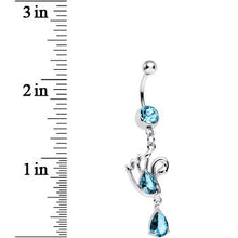 Load image into Gallery viewer, Aqua Cubic Zirconia Sparkling Raindrop and Swan Dangle Belly Ring