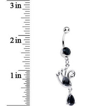Load image into Gallery viewer, Black Cubic Zirconia Sparkling Raindrop and Swan Dangle Belly Ring