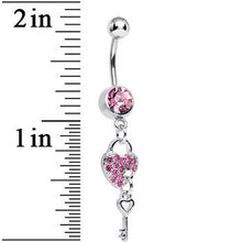 将图片加载到图库查看器,Pink Crystal Unlocking Love Padlock and Key Dangle Belly Ring