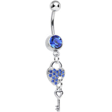 将图片加载到图库查看器,Blue Crystal Unlocking Love Padlock and Key Dangle Belly Ring