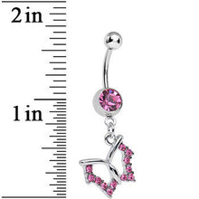 将图片加载到图库查看器,Pink Crystal Open Wing Graceful Butterfly Dangle Belly Ring