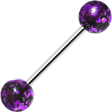 Load image into Gallery viewer, 316L Steel Purple Black Enamel Metallic Splash Barbell Tongue Ring