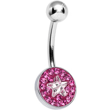 将图片加载到图库查看器,Pink Gem Medallion with Clear Gem Star Core Belly Ring