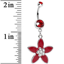 Load image into Gallery viewer, Red CZ Pearly Center Velvet Leaf Flower Dangle Belly Ring