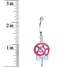 将图片加载到图库查看器,Pink Gem and Pink Swirled Bow Wrapped Lollipop Dangle Belly Ring