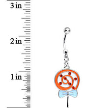 Load image into Gallery viewer, Orange Gem and Orange Swirled Bow Wrapped Lollipop Dangle Belly Ring