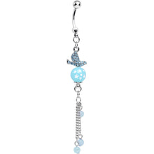 Load image into Gallery viewer, Aqua Gem Flying Dove of Life and Stars Dangle Belly Ring