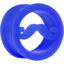 Load image into Gallery viewer, 20mm Blue Silicone Dapper Mustache Tunnel Plug