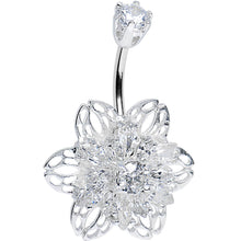 Load image into Gallery viewer, 925 Sterling Silver Clear CZ 3D Bursting Flower Belly Ring