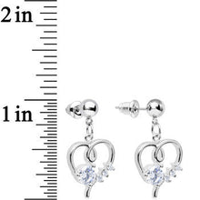 Load image into Gallery viewer, Clear Cubic Zirconia Feel the Love Heart Dangle Post Earrings