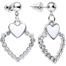 Load image into Gallery viewer, Clear Gem Bright Brim Hollow Heart Dangle Post Earrings