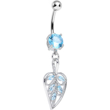 Load image into Gallery viewer, Aqua Cubic Zirconia Bright Botanical Leaf Dangle Belly Ring