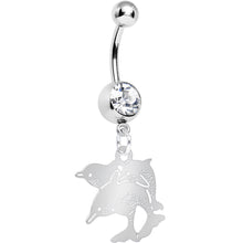 Load image into Gallery viewer, Clear Gem Family of Dolphins Dangle Belly Ring