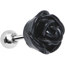 Load image into Gallery viewer, 16G Jet Black Courtship Rose Cartilage Tragus Earring