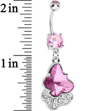Load image into Gallery viewer, Pink Cubic Zirconia Double Layered Butterfly Dangle Belly Ring