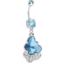 将图片加载到图库查看器,Aqua Cubic Zirconia Double Layered Butterfly Dangle Belly Ring