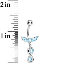 Load image into Gallery viewer, Aqua Cubic Zirconia Flight to Infinity Dangle Belly Ring