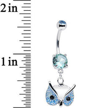 将图片加载到图库查看器,Aqua Gem Glitter Mask Owl Head Dangle Belly Ring
