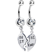 将图片加载到图库查看器,Clear Gem Shared Heart Best Friend Heart Dangle Belly Ring Set