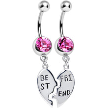 将图片加载到图库查看器,Pink Gem Shared Heart Best Friend Heart Dangle Belly Ring Set