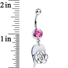 Load image into Gallery viewer, Pink Gem Garden Rose Flower Joined Heart Best Friends Dangle Belly Ring Set