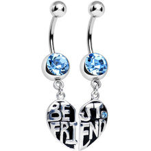 Load image into Gallery viewer, Aqua Gem Best Friend in Harmony Heart Dangle Belly Ring Set