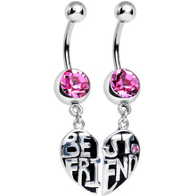 Load image into Gallery viewer, Pink Gem Best Friend in Harmony Heart Dangle Belly Ring Set