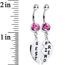 Load image into Gallery viewer, Pink Gem Best Friend Dedicated Heart Dangle Belly Ring Set